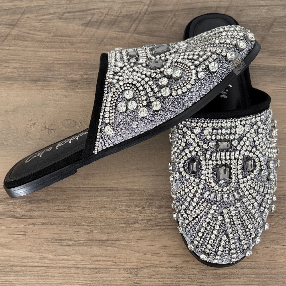 Cape Robbin Silver Rhinestone Mules - Picture 3 of 6